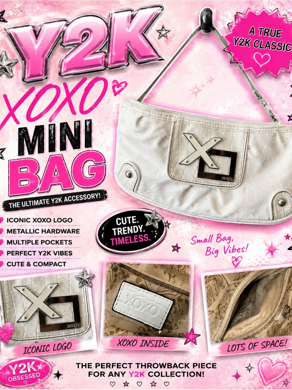 Oxo White Y2K Mini Bag with Metallic Logo
